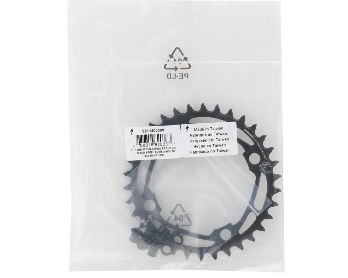 Specialized Chainrings & Accessories|Replacement Parts|SRAM Eagle E-MTB Chainring w/Bolts (Black) (1 x 12 Speed) (Steel) (Single) (104 BCD) (34T) (For Turbo Levo)