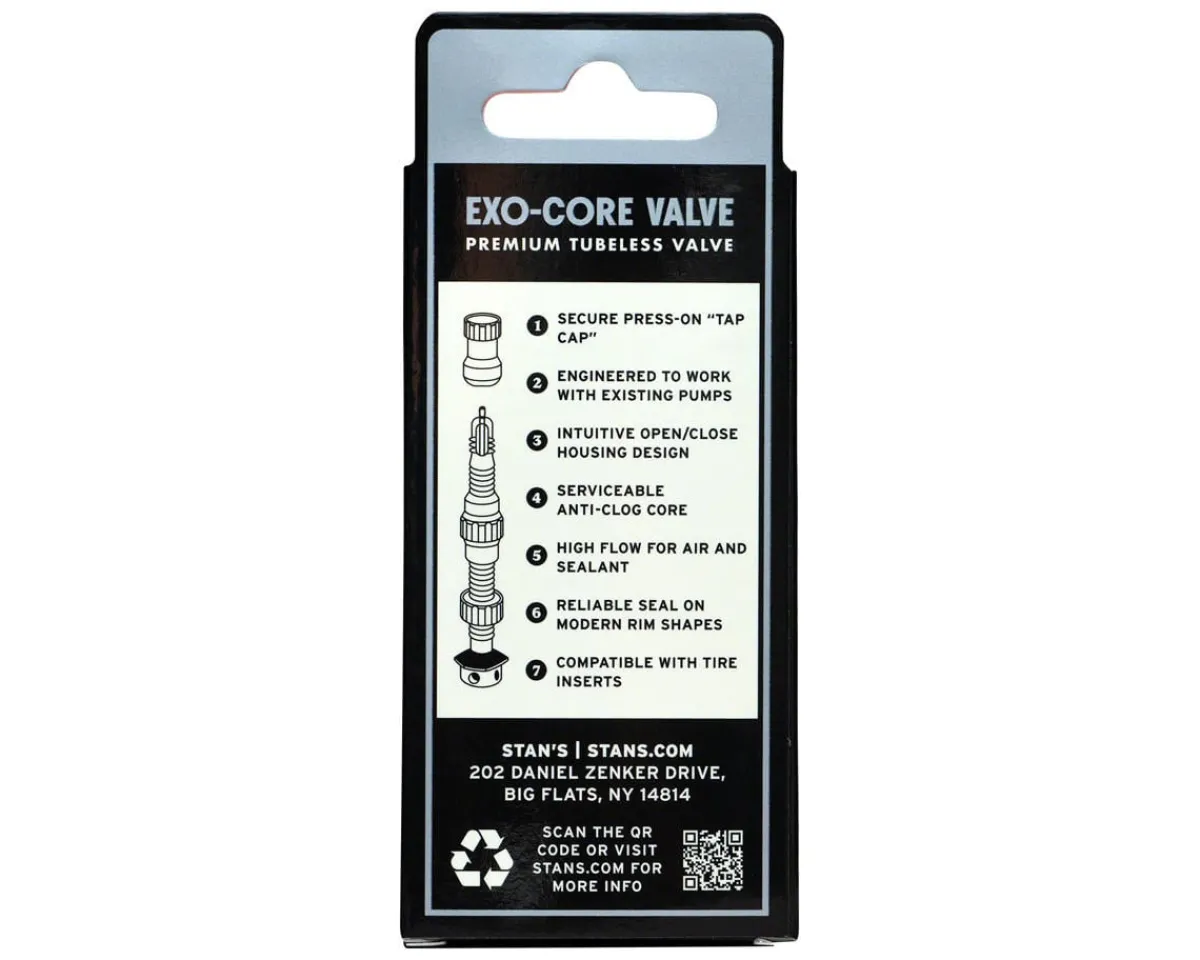 Stan's Tubeless Tire Tools|Tubeless Accessories|Exo-Core Tubeless Valve Stems (Black) (Pair) (37mm)