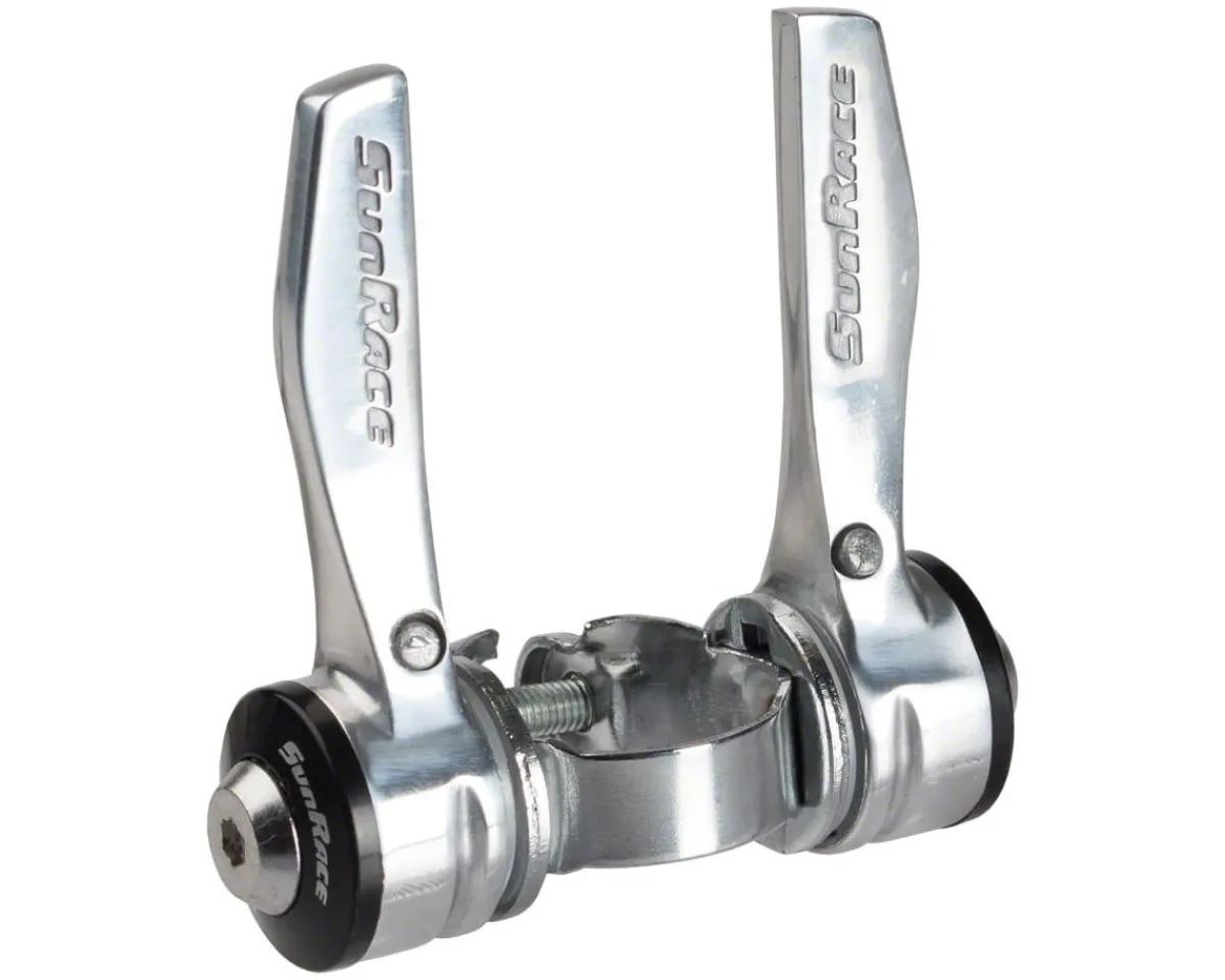 Sunrace Shifters|SLR80 Clamp-On Shifters (Silver) (Pair) (2/3 x 8 Speed) (28.6mm Clamp)
