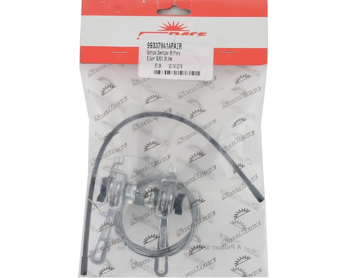 Sunrace Shifters|SLR03 Downtube Friction Shifters (Silver) (Pair) (2/3 x 6/7/8 Speed) (28.6mm Clamp)