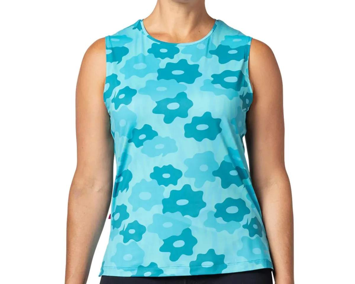 Terry Clothing Sale|Women'S|Women's Soleil Split Tank Sleeveless Jersey (Blue Daisy) (S)