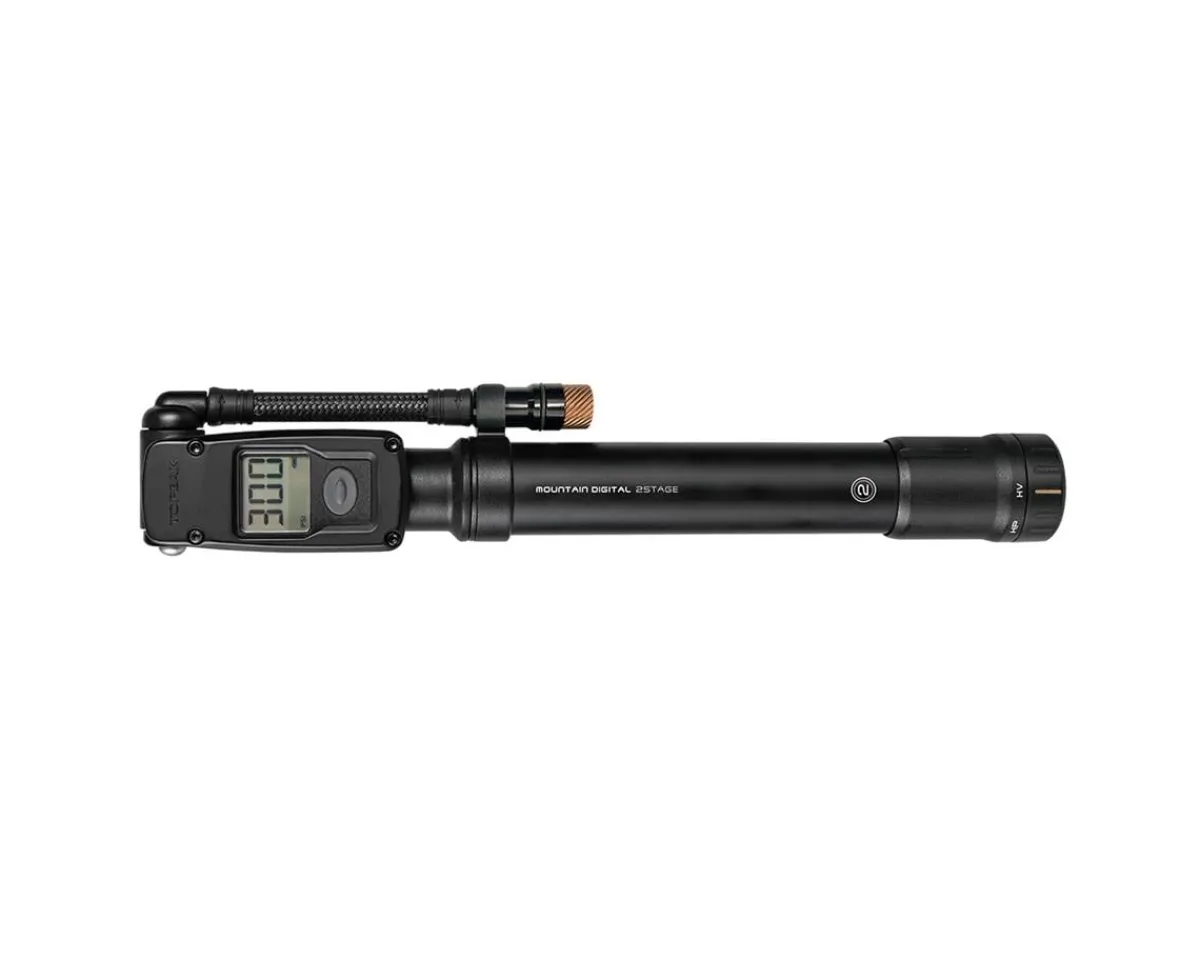 Topeak Pumps & Co2|Suspension|Mountain Digital 2-Stage Pump (Black) (Works for Shocks & Tires)