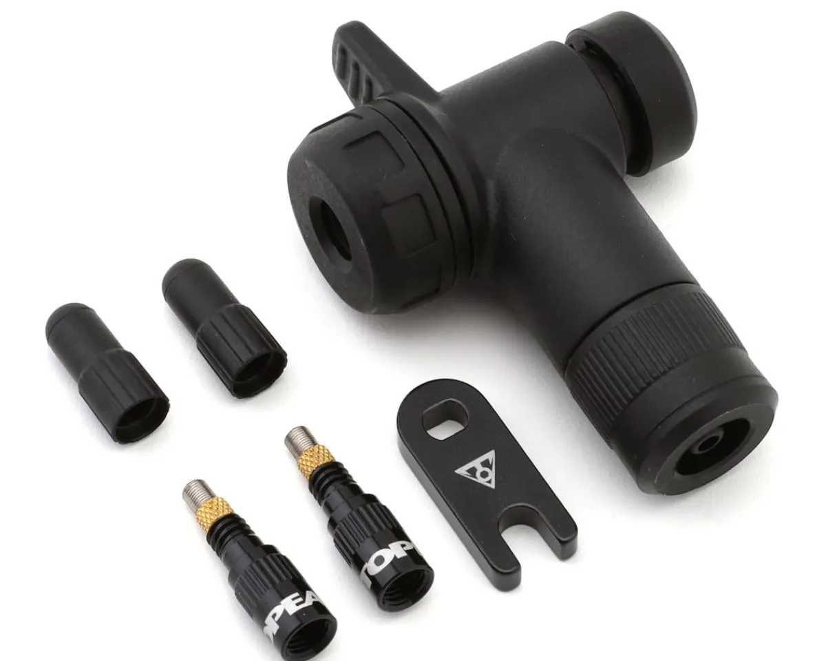 Topeak Tubeless Tire Tools|Tubeless Accessories|TurboFlow Valve Combo w/ RapidHead Pump Head (Black)