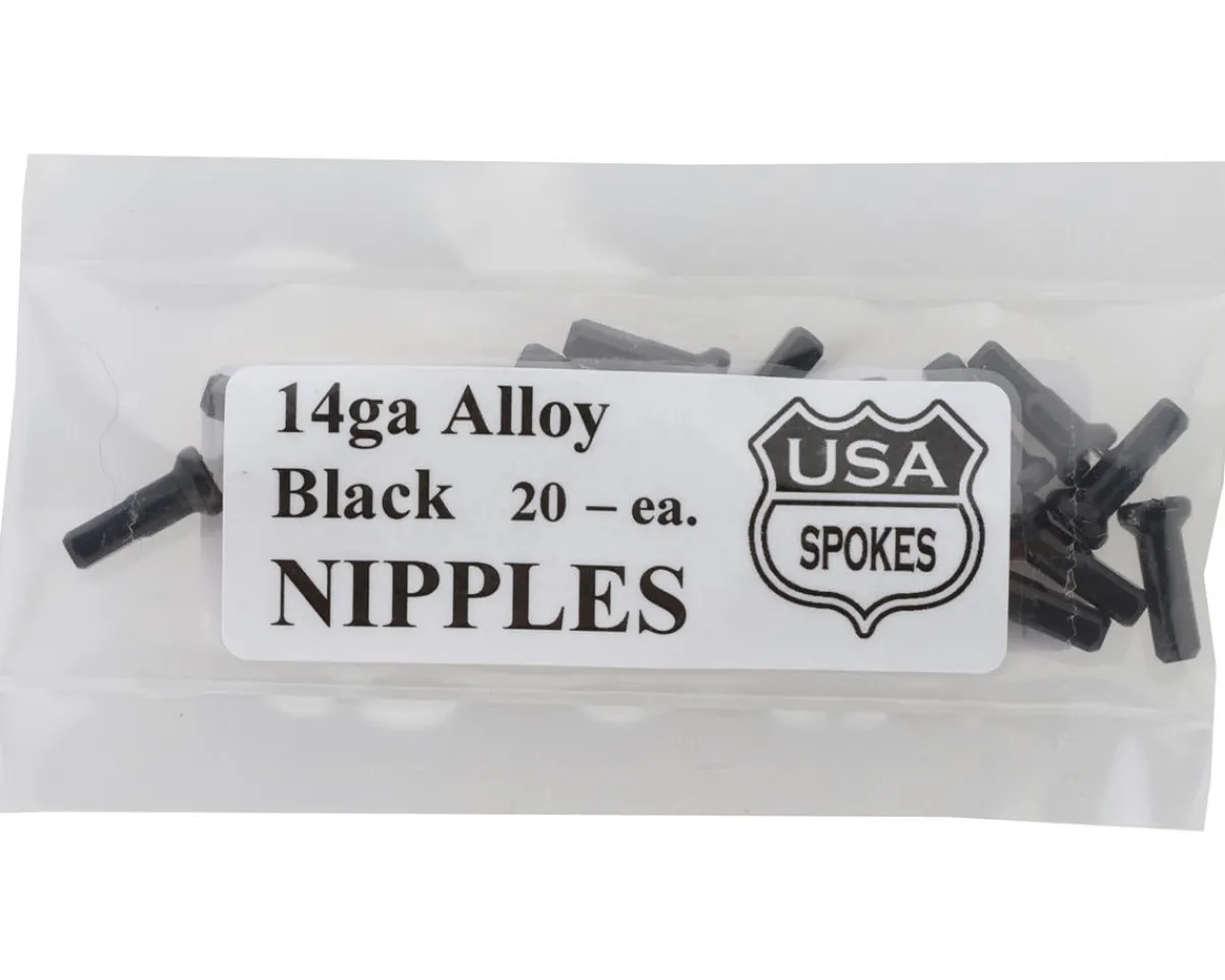 USA Brand Wheels & Parts|14g Alloy Nipples (Black) (Bag of 20)