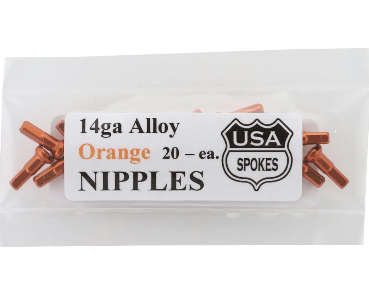 USA Brand Wheels & Parts|14g Alloy Nipples (Orange) (Bag of 20)