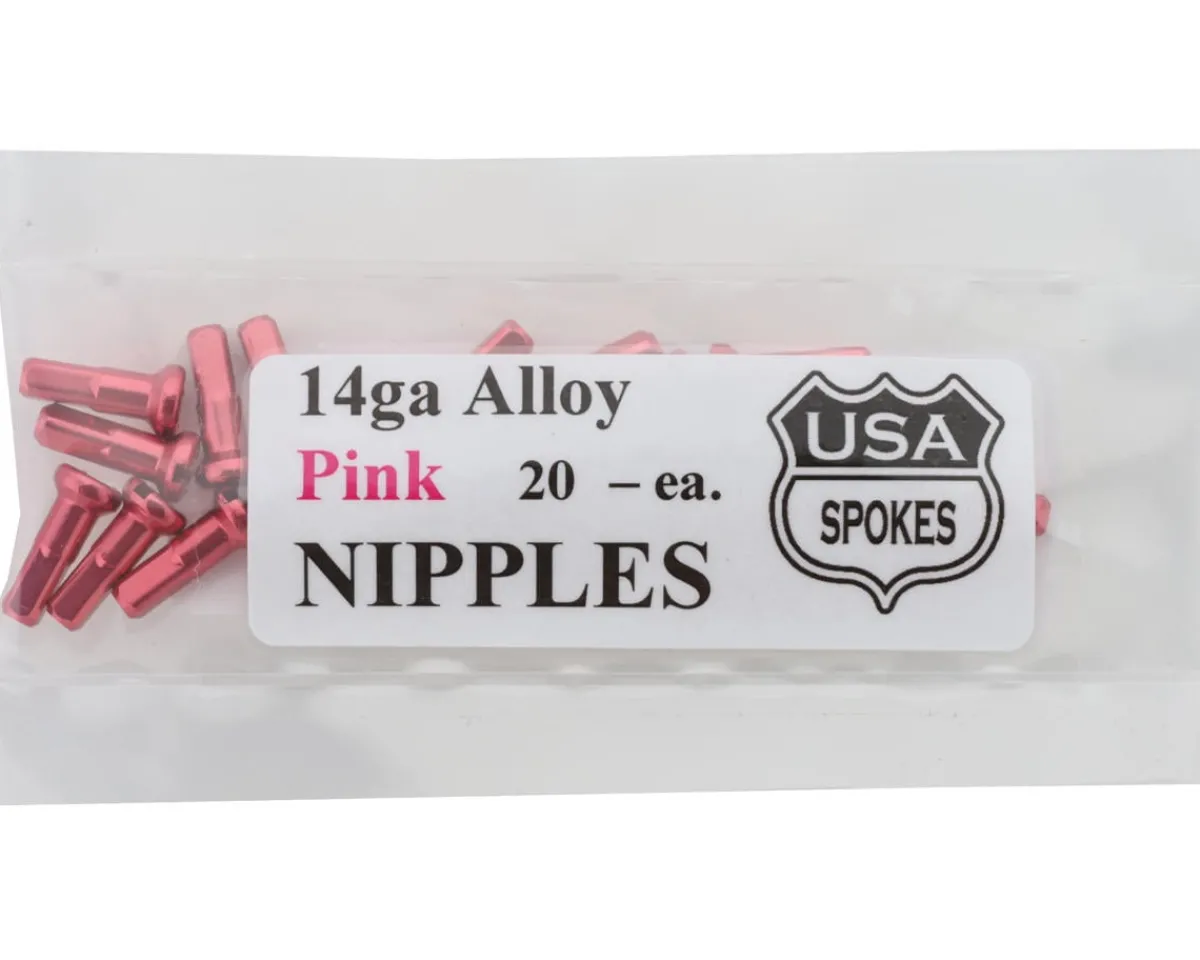 USA Brand Wheels & Parts|14g Alloy Nipples (Pink) (Bag of 20)