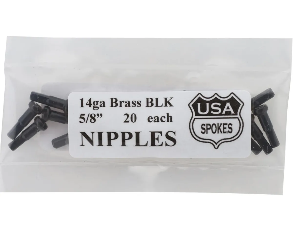 USA Brand Wheels & Parts|14g Brass Nipples (Black) (Bag of 20)