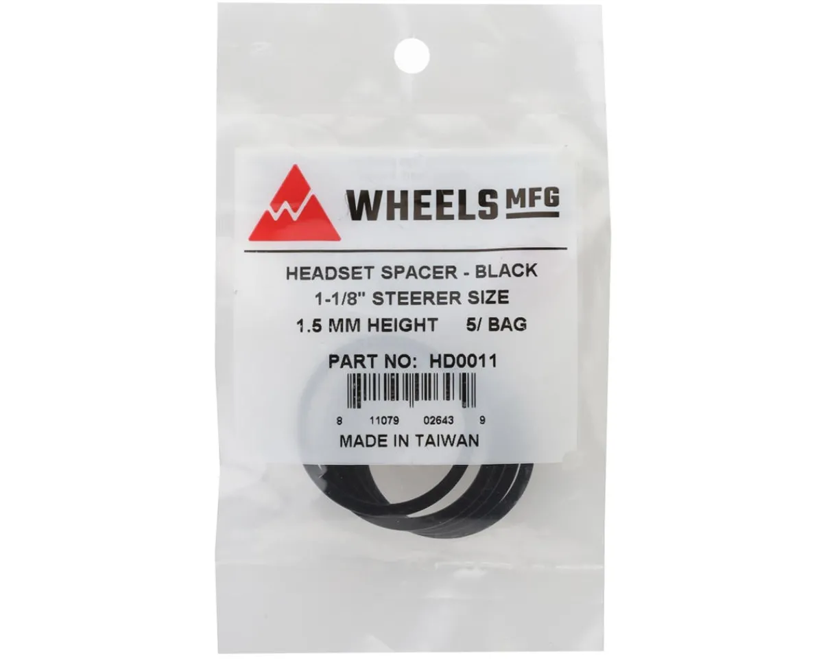 Wheels Manufacturing Headsets & Spacers|Aluminum Headset Spacer (Black) (1-1/8'') (1.5mm) (5 Pack)