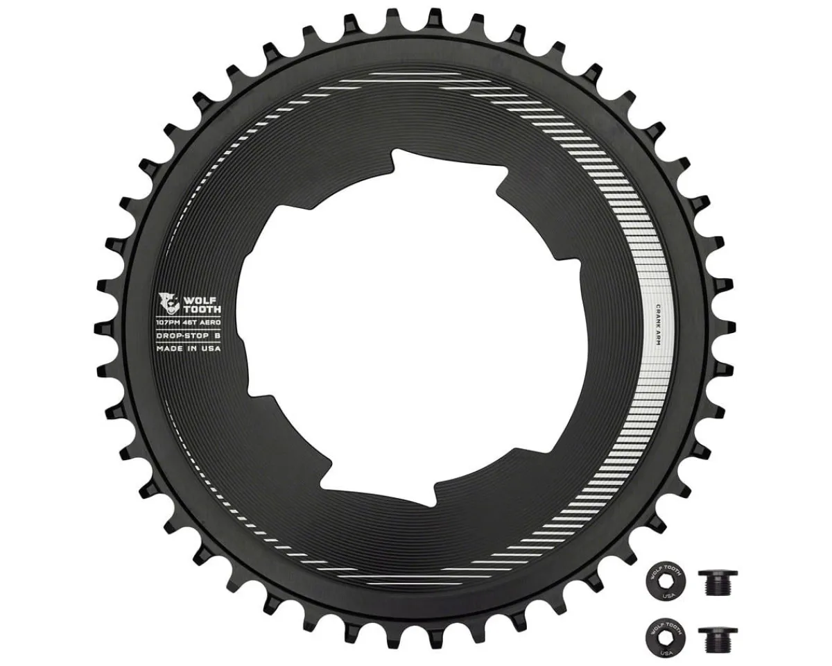 Wolf Tooth Components Chainrings & Accessories|Aero Chainring (Black) (Drop-Stop B) (Single) (46T) (For SRAM 107 BCD Cranksets)
