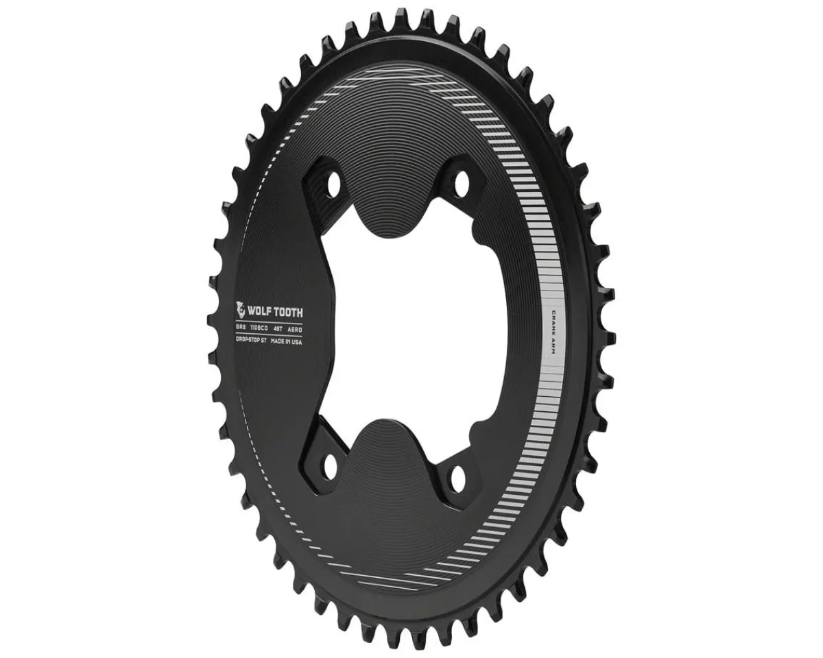 Wolf Tooth Components Chainrings & Accessories|Replacement Parts|Aero Chainring (Black) (GRX 800 Series) (Drop-Stop ST) (Single) (46T) (110mm Shimano Asym. BCD)
