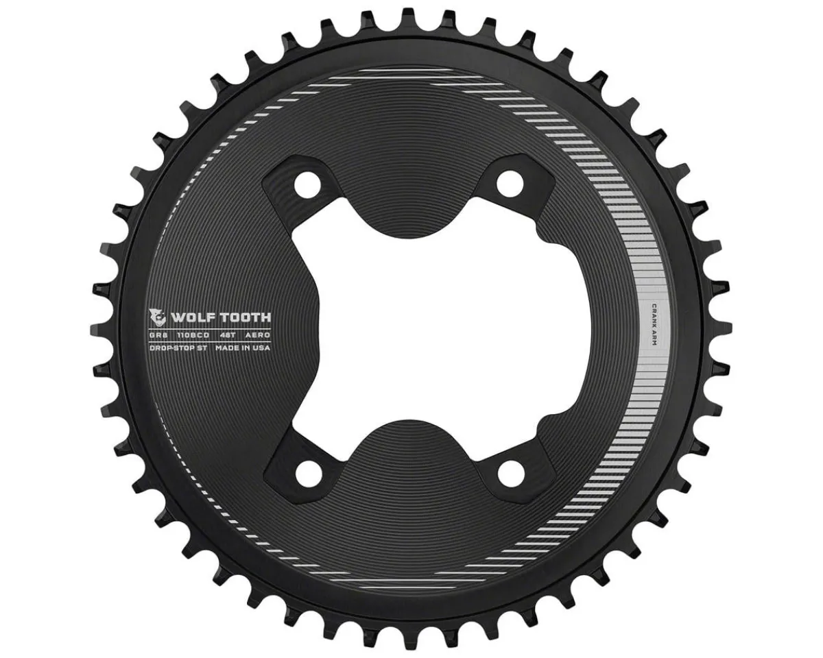 Wolf Tooth Components Chainrings & Accessories|Replacement Parts|Aero Chainring (Black) (GRX 800 Series) (Drop-Stop ST) (Single) (46T) (110mm Shimano Asym. BCD)