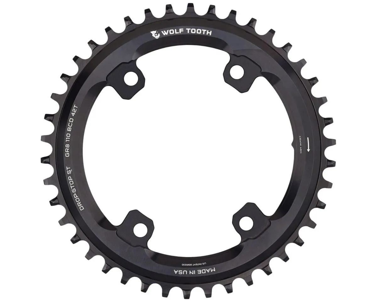 Wolf Tooth Components Chainrings & Accessories|Replacement Parts|Asymmetric Chainring for Shimano GRX Cranksets (Black) (Drop-Stop ST) (Single) (42T) (110mm Shimano Asym. BCD)