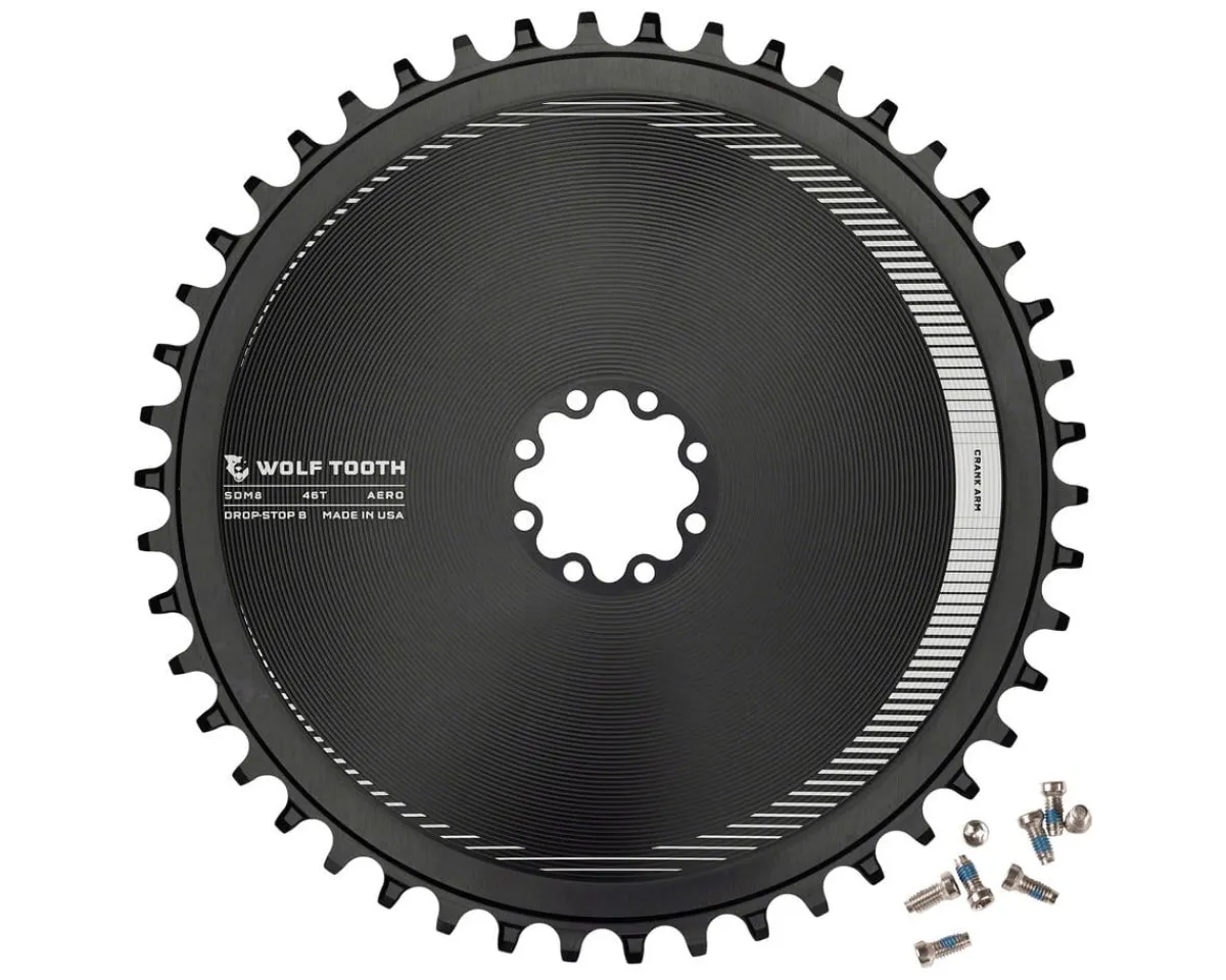 Wolf Tooth Components Chainrings & Accessories|Direct Mount Aero Chainring (Black) (Drop-Stop B) (Single) (46T) (For SRAM 8-Bolt Cranksets)