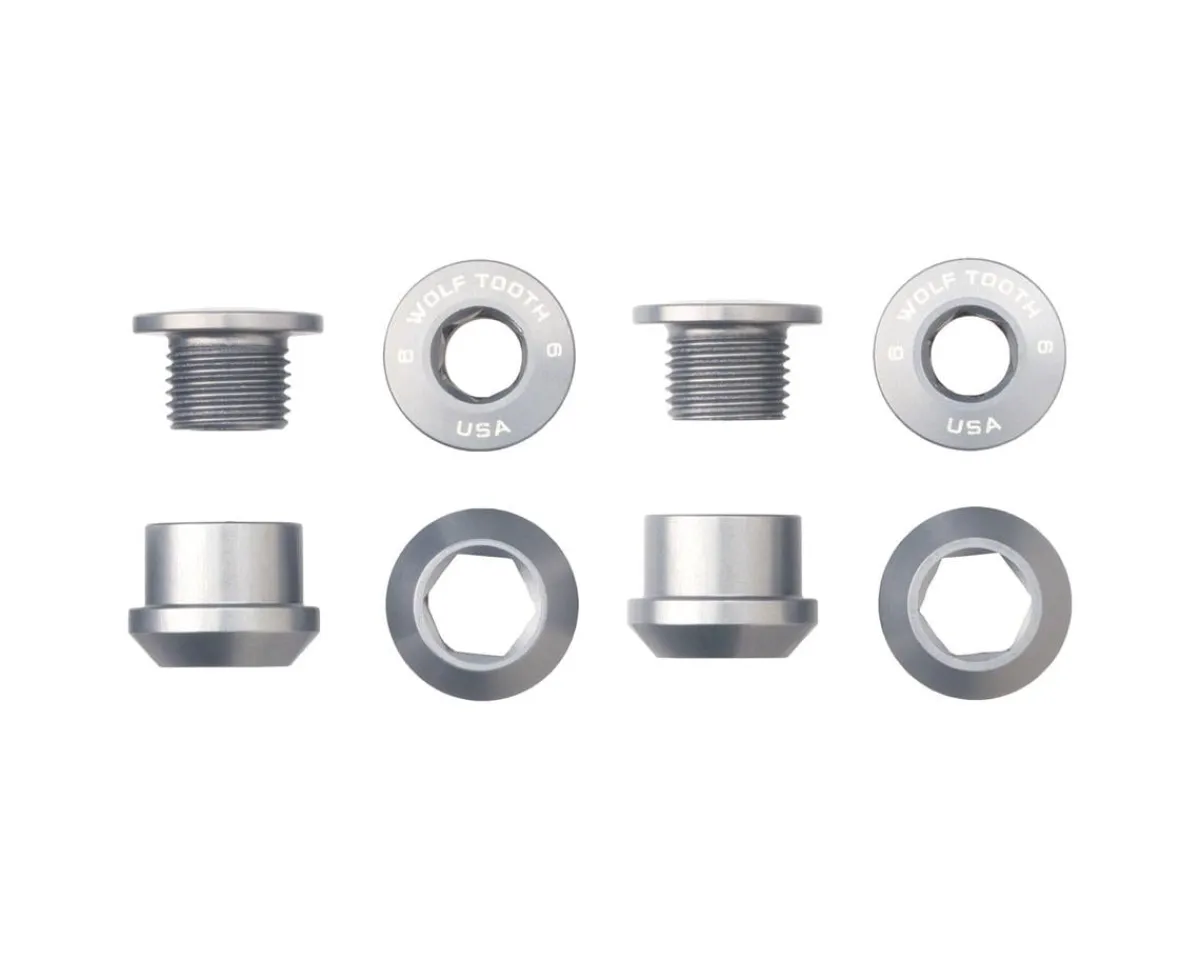 Wolf Tooth Components Chainrings & Accessories|Dual Hex Fitting Chainring Bolts (Raw Silver) (6mm) (4 Pack) (For 1x Use)