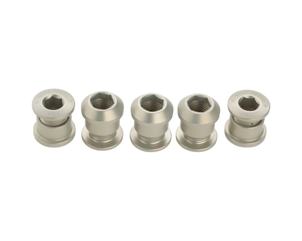 Wolf Tooth Components Chainrings & Accessories|Dual Hex Fitting Chainring Bolts (Silver) (6mm) (5 Pack) (For 1x Use)