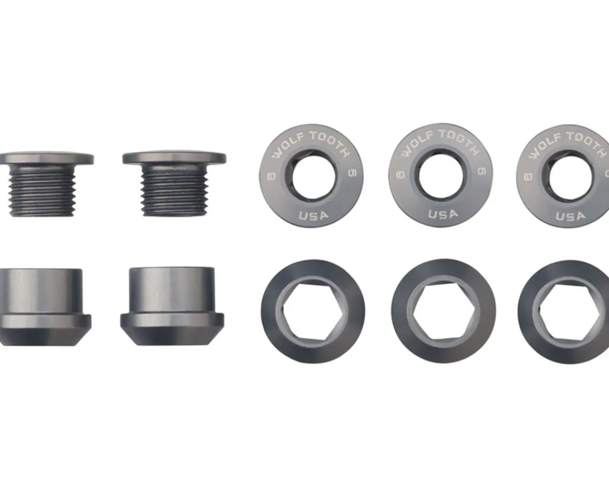 Wolf Tooth Components Chainrings & Accessories|Dual Hex Fitting Chainring Bolts (Gunmetal) (6mm) (5 Pack) (For 1x Use)