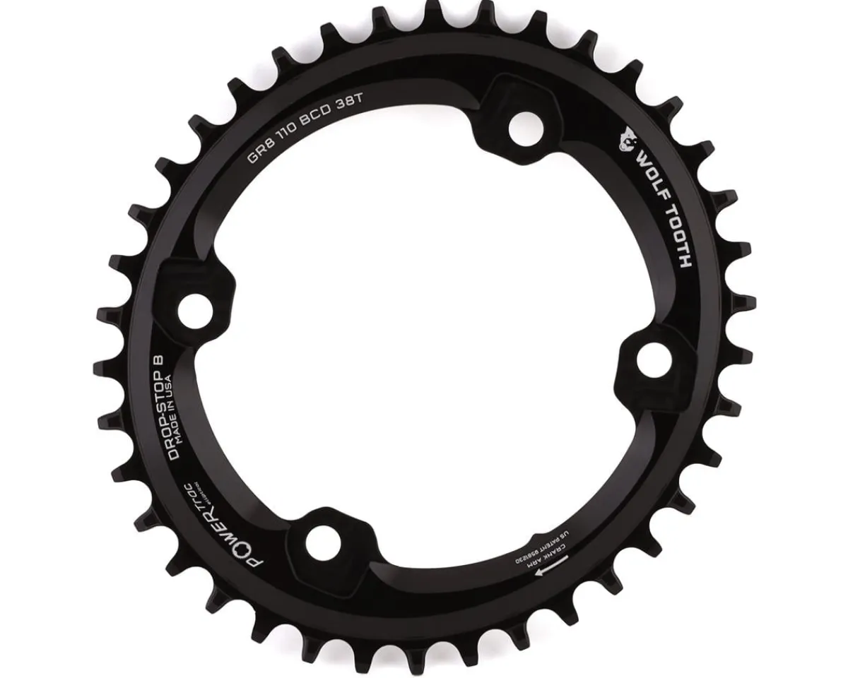 Wolf Tooth Components Chainrings & Accessories|Replacement Parts|Elliptical Chainring (Black) (110mm Shimano Asym. BCD) (Drop-Stop B) (Single) (38T) (GRX)