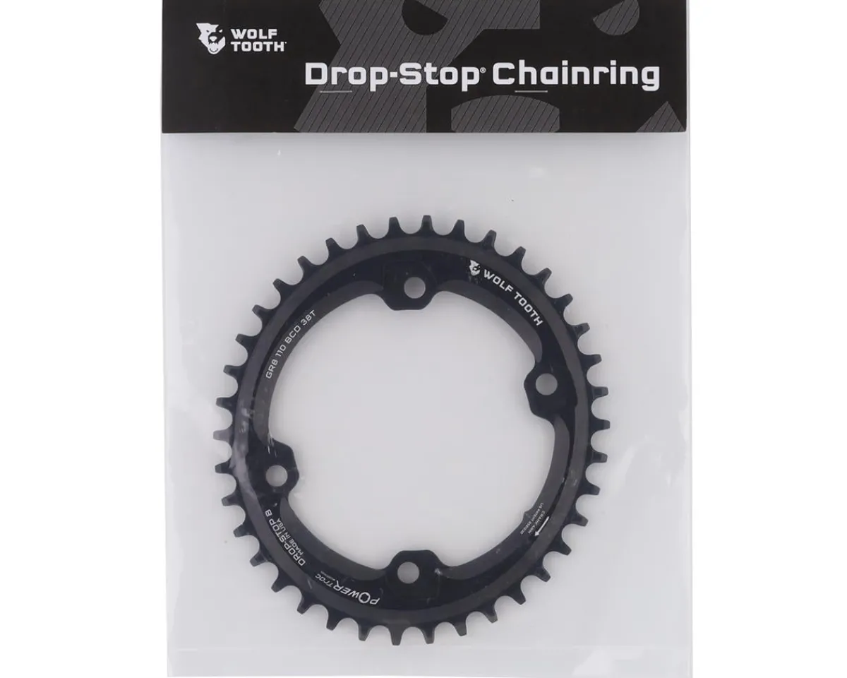 Wolf Tooth Components Chainrings & Accessories|Replacement Parts|Elliptical Chainring (Black) (110mm Shimano Asym. BCD) (Drop-Stop B) (Single) (38T) (GRX)