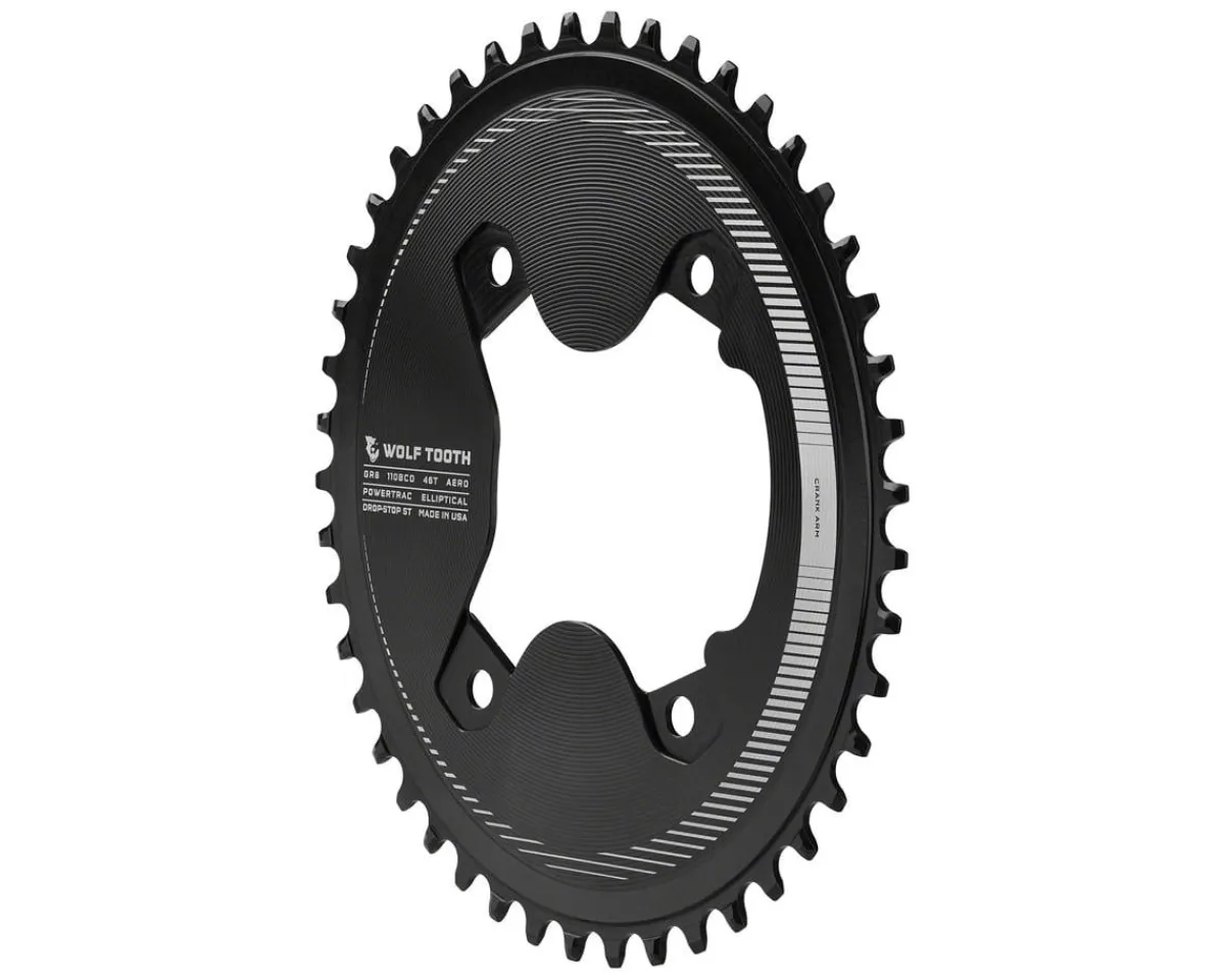 Wolf Tooth Components Chainrings & Accessories|Replacement Parts|Elliptical Aero Chainring (Black) (GRX 800 Series) (Drop-Stop ST) (Single) (46T) (110mm Shimano Asym. BCD)