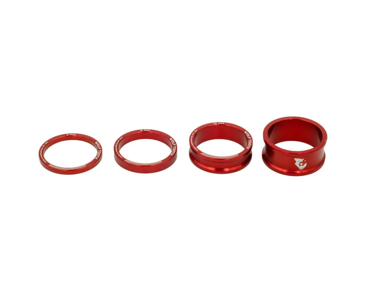Wolf Tooth Components Headsets & Spacers|1-1/8" Headset Spacer Kit (Red) (3, 5,10, 15mm)