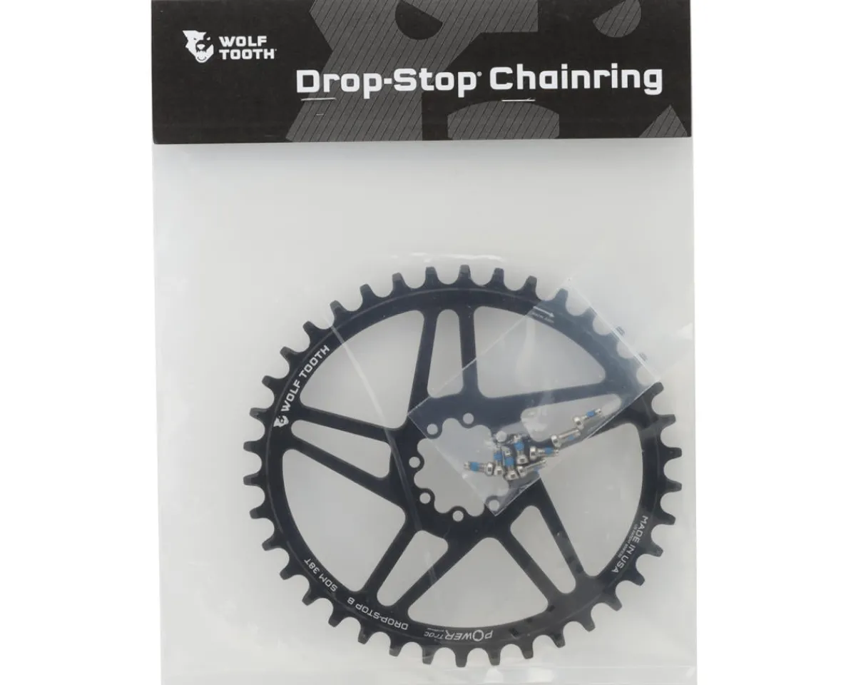 Wolf Tooth Components Chainrings & Accessories|SRAM 8-Bolt Direct Mount Elliptical Chainring (Black) (Drop-Stop B) (Single) (6mm Offset) (38T)