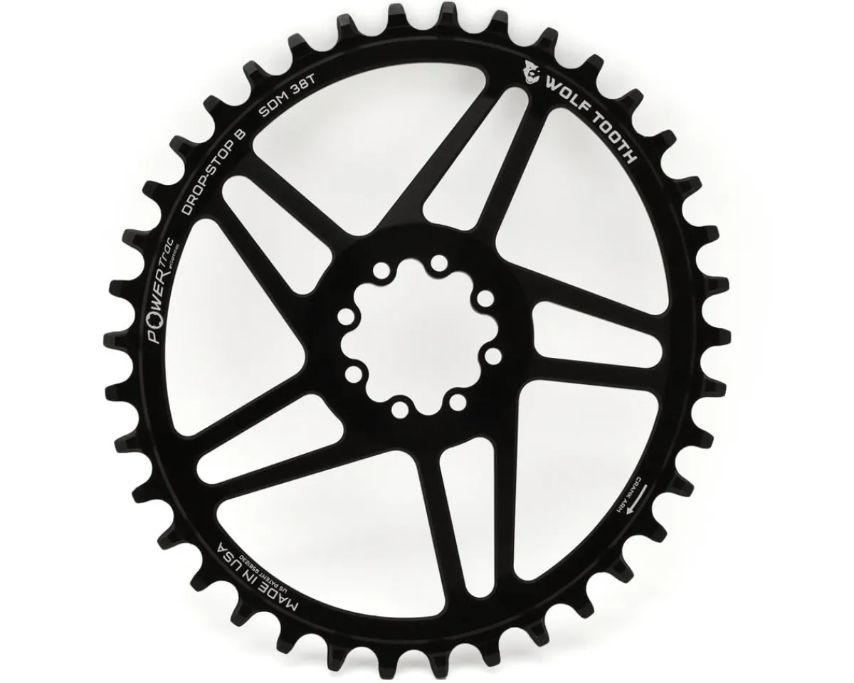 Wolf Tooth Components Chainrings & Accessories|SRAM 8-Bolt Direct Mount Elliptical Chainring (Black) (Drop-Stop B) (Single) (6mm Offset) (38T)
