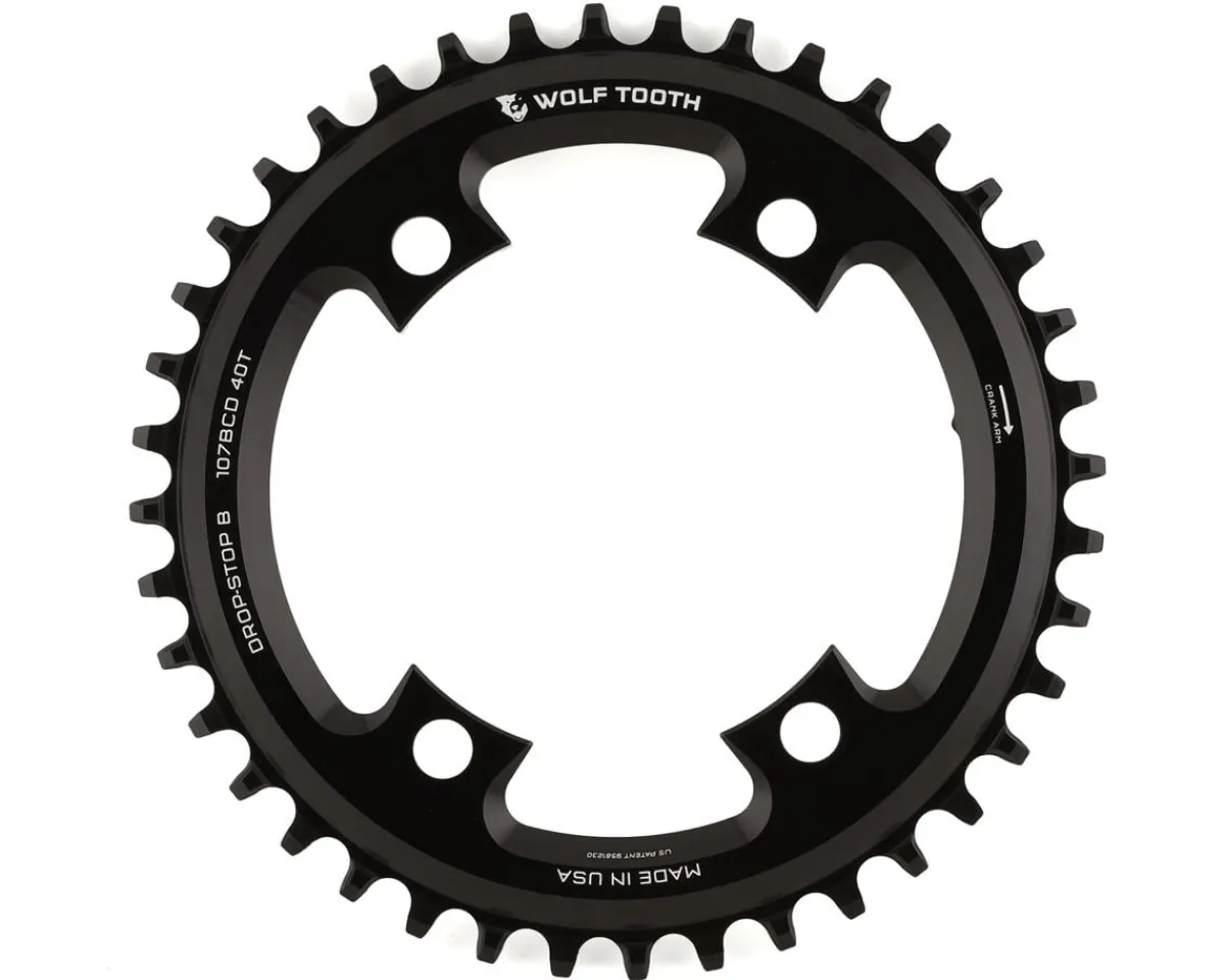 Wolf Tooth Components Chainrings & Accessories|SRAM Road Chainring (Black) (107mm BCD) (Drop-Stop B) (Single) (40T) (Works for Flattop)