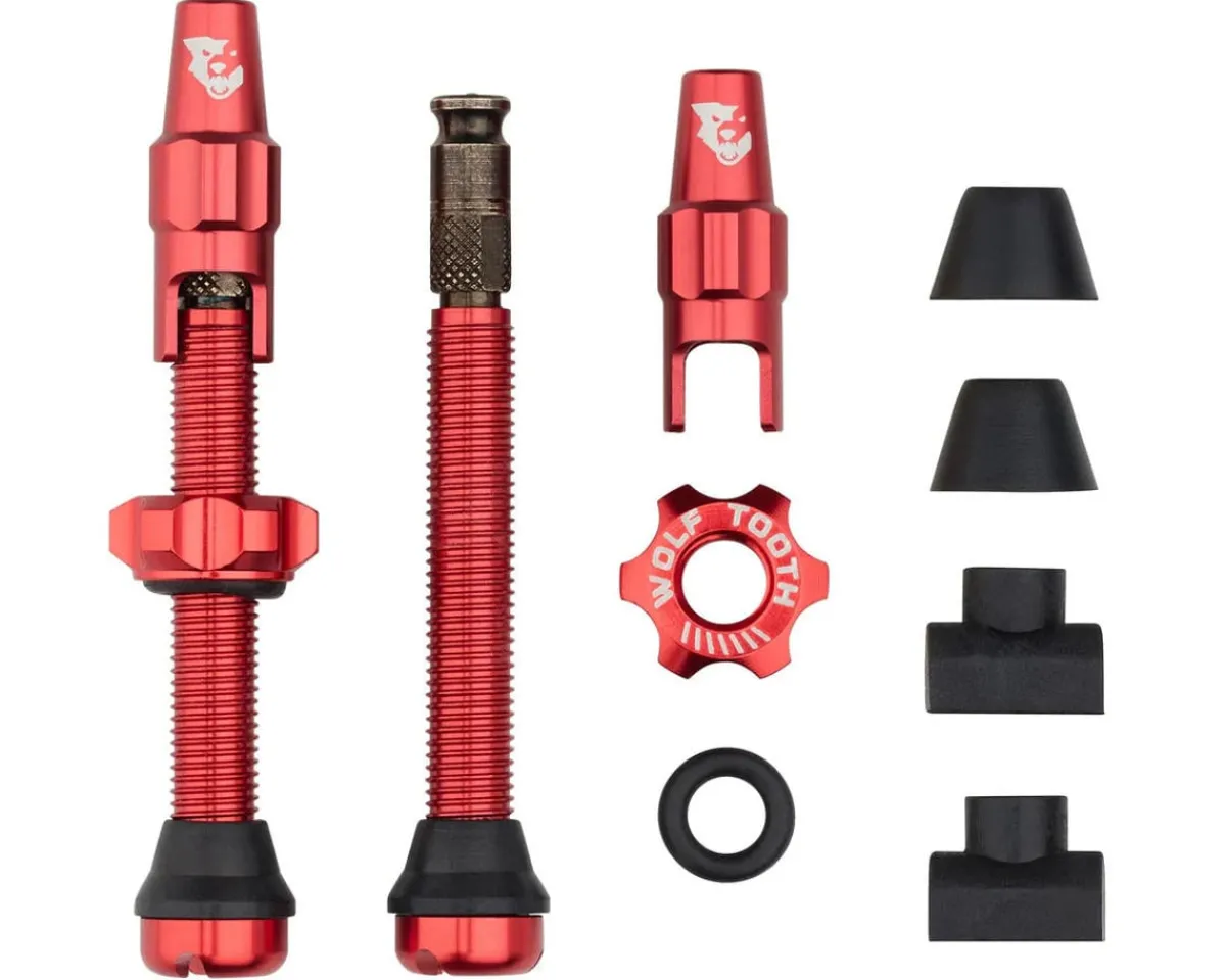 Wolf Tooth Components Tubeless Tire Tools|Tubeless Accessories|Tubeless Valve Stem Kit For Clik Valve (Red) (44mm)