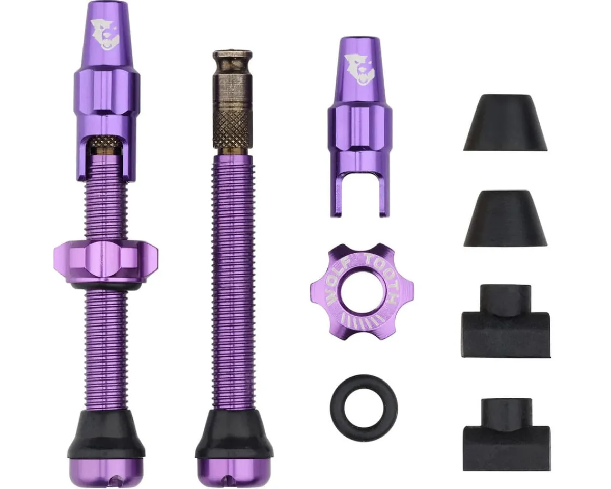 Wolf Tooth Components Tubeless Tire Tools|Tubeless Accessories|Tubeless Valve Stem Kit For Clik Valve (Ultraviolet) (44mm)