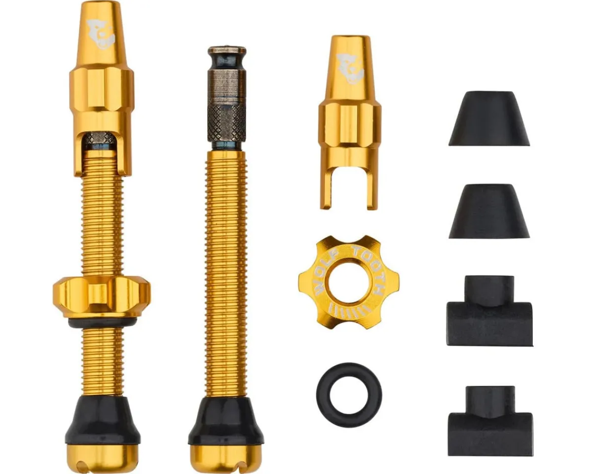 Wolf Tooth Components Tubeless Tire Tools|Tubeless Accessories|Tubeless Valve Stem Kit For Clik Valve (Gold) (44mm)